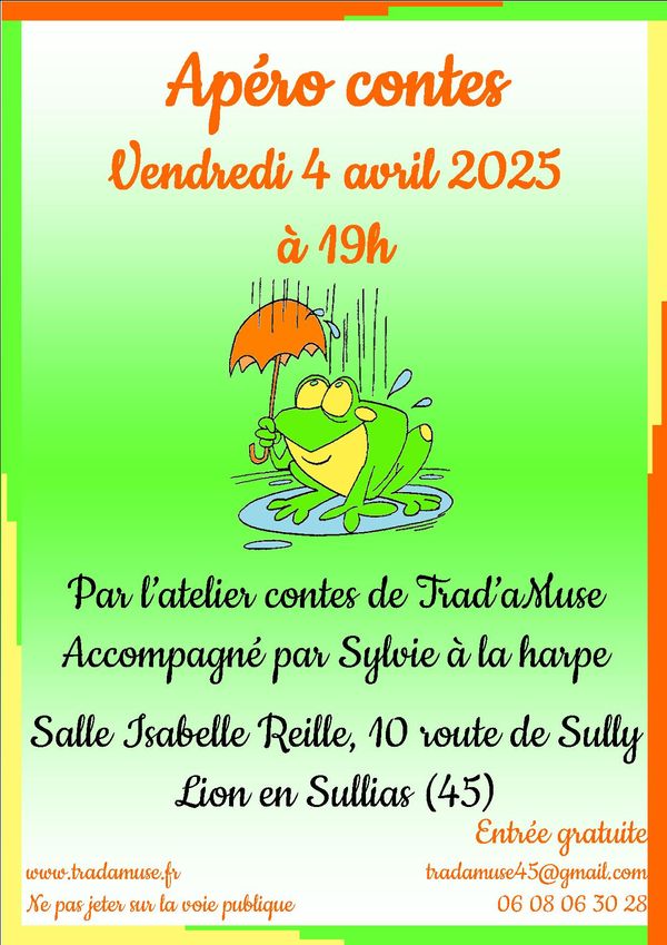 Apéro contes le vendredi 4 avril 2025 à 19h